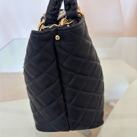 Black and Gold Quilted Leather Shoulder Bag with Chain Straps - Picture 2 of 7